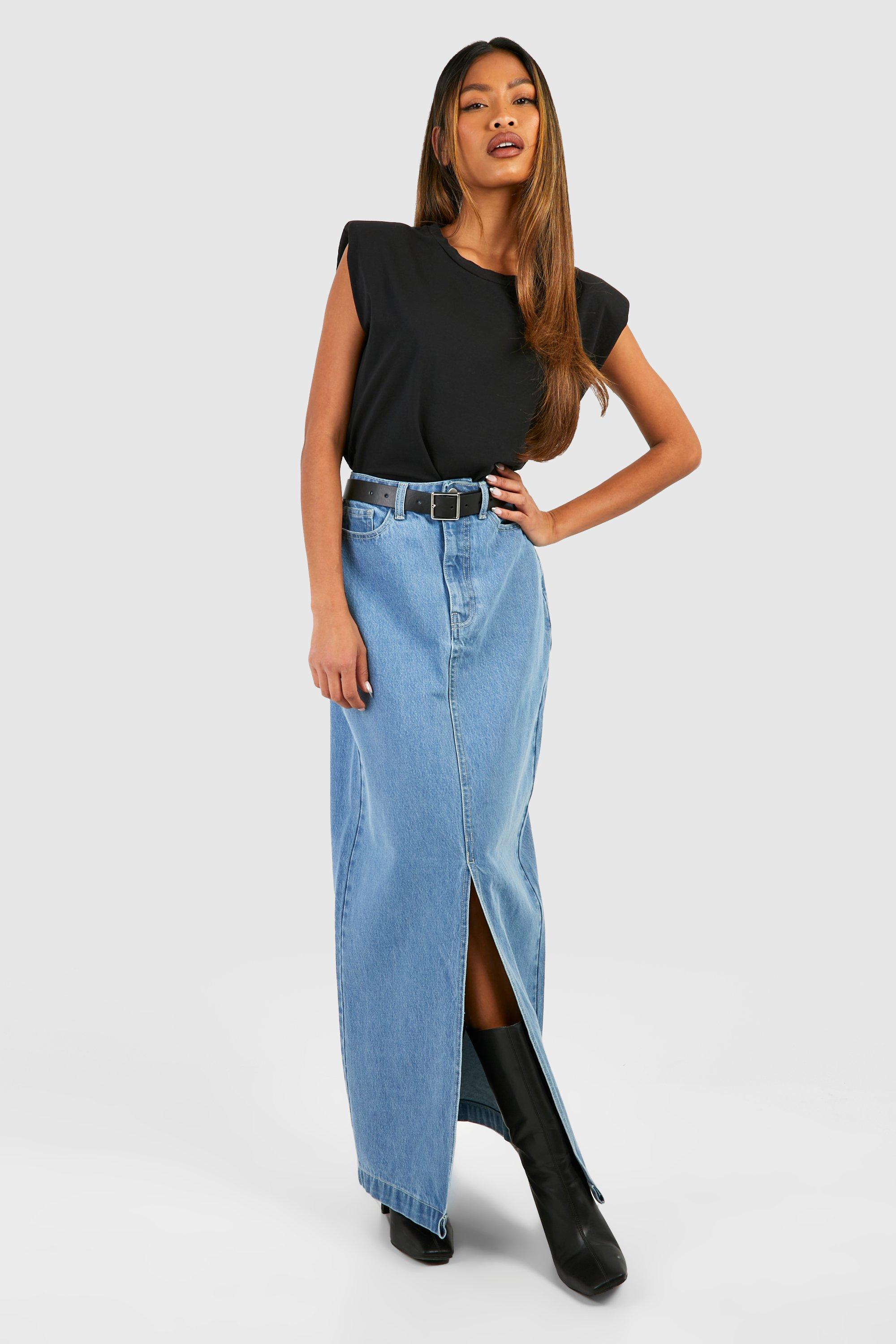 Denim maxi skirts denim midi skirts boohoo IE